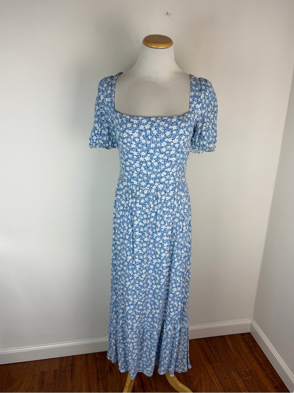 Reformation Blue Floral Smocked Midi Dress Size 8